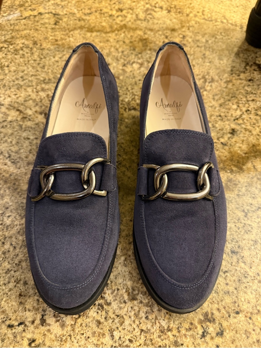 Amalfi by Rangoni Navy Suede Bit Loafers Size 10 M Italy